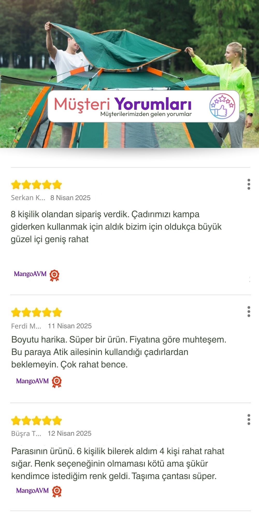 Otomatik Kurulumlu Kamp Çadırı Müşteri Kullanıcı Yorumları