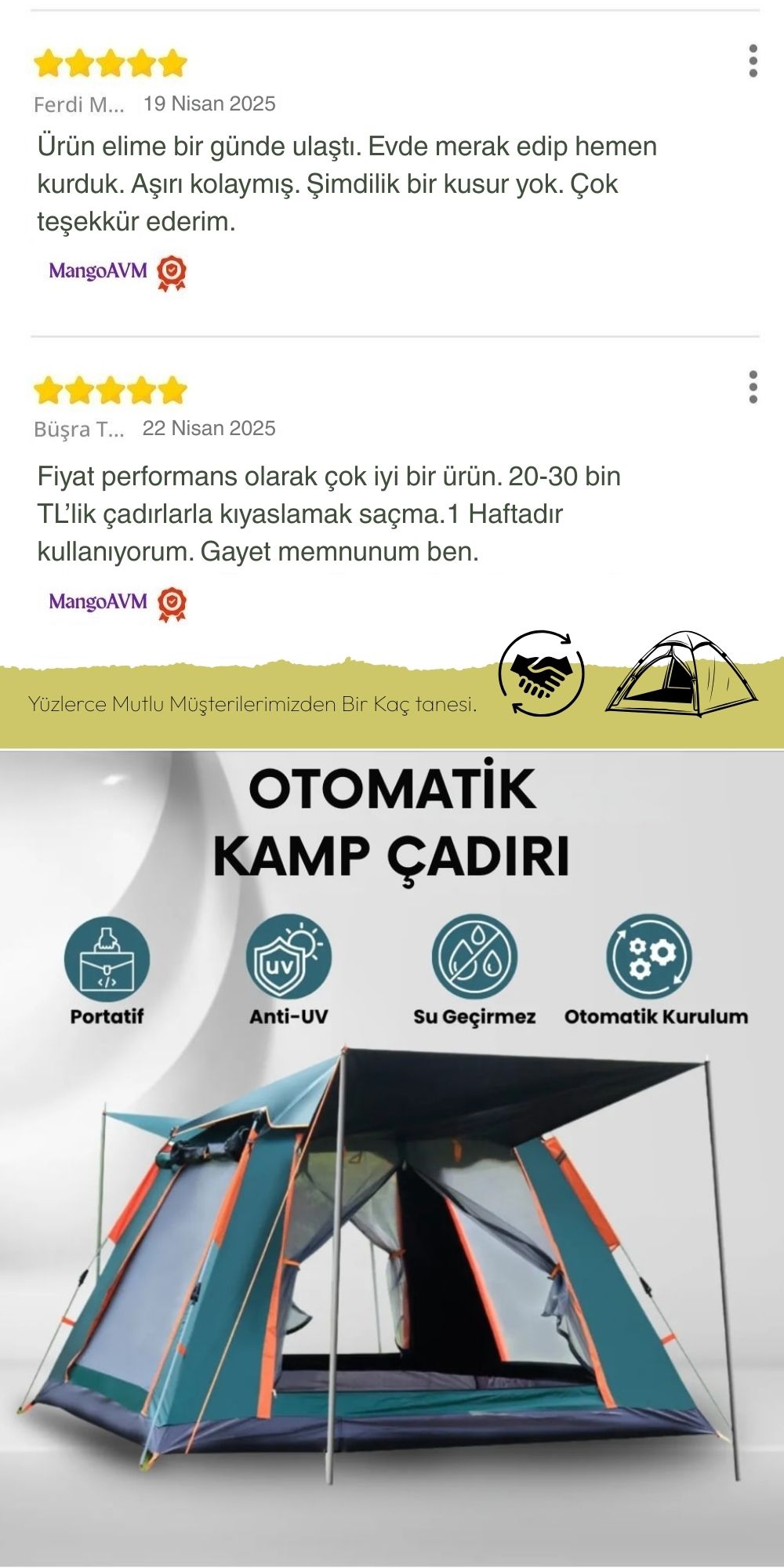 Yüksek kaliteli kamp çadırı Müşteri Yorumları 2